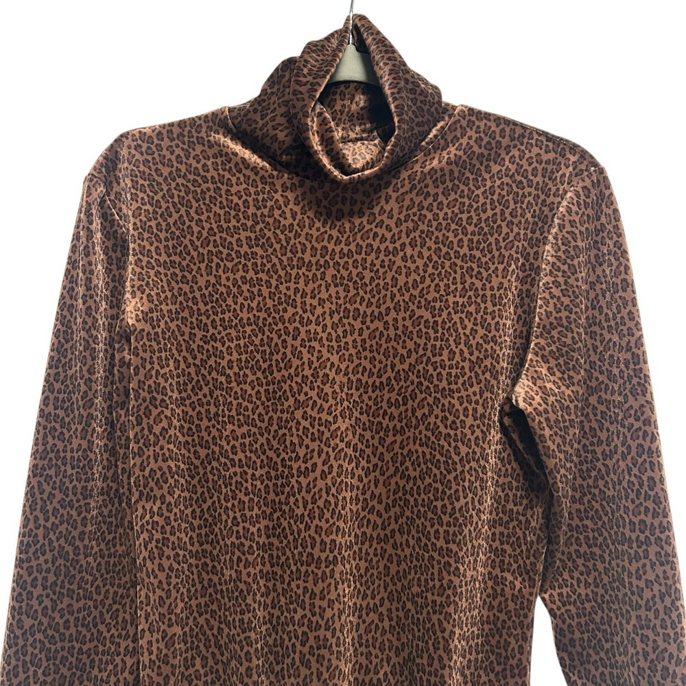 Y2K Sno‎ Skins Brown Leopard Print Bodysuit M Velour Turtleneck Long Sleeve Glam